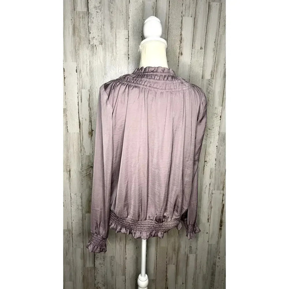 Current Air Women's Size Large Light Purple Tie Front Long Sleeve Satin Blouse - Picture 3 of 5